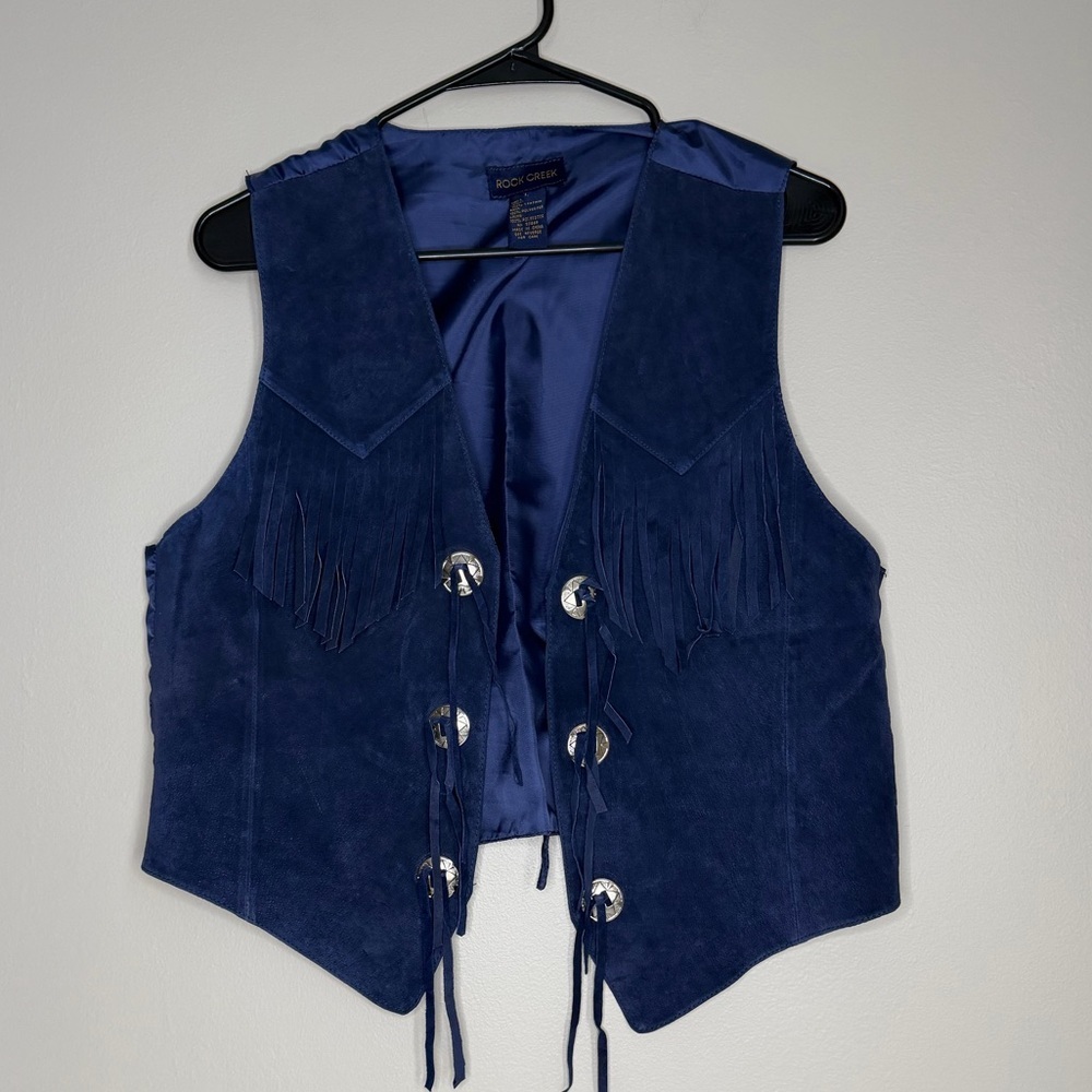 Rock Creek Blue Suede Fringe Vest
